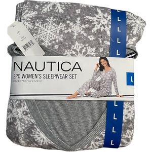 Women’s Nautica 2 piece Sleepwear Cozy Stretch Fleece Gray Flurries Size L NWT